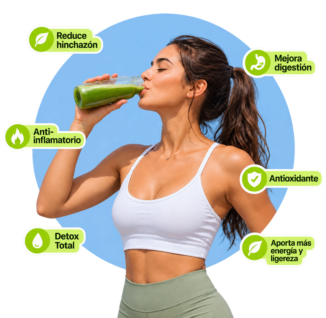 Mujer tomando Fluiris preparado con agua fría